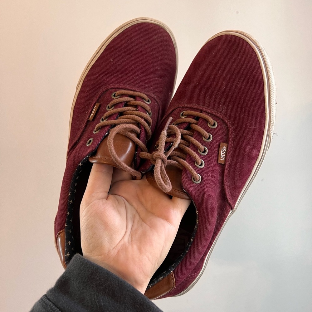 Burgundy and leather mens Vans
